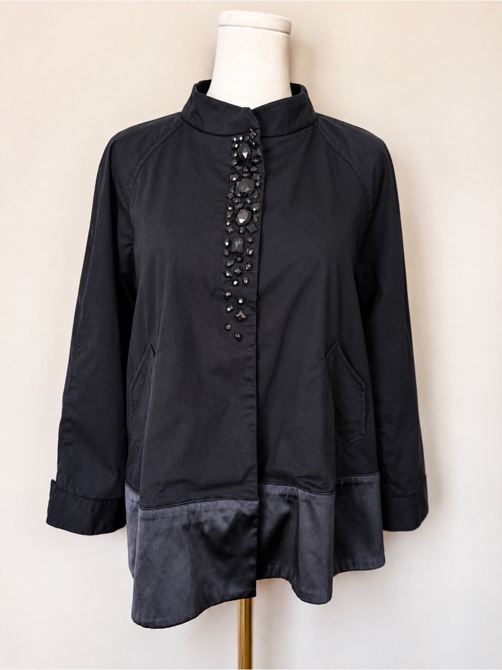 Simply Vera Vera Wang Black Jeweled Embellished Satin Trim Jacket S